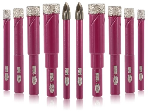 QUEFORET Brocas de diamante para baldosas de 10 piezas – 8 piezas 6/6/8/8/10/10/12/12 mm – Broca de carburo para cerámica de porcelana de mármol de granito, varilla redonda