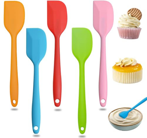 5 Pièces Spatola in Silicone Piccola, Multicolore Utensili da Cucina in Silicone, Spatola Resistente al Calore per la Cottura, Spatola in Silicone con Manico Lungo Ideali per cucinare cuocere