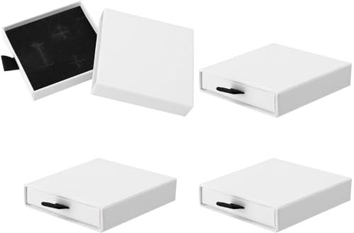 Livdouyu 4 Stück Schmuck Geschenkbox, 7x7x1.7 cm Schmuckschatulle Klein Schmuckbox Schmuck Organizers Schmuckkästchen Schmuckschachtel für Armband Halskette（Weiß）