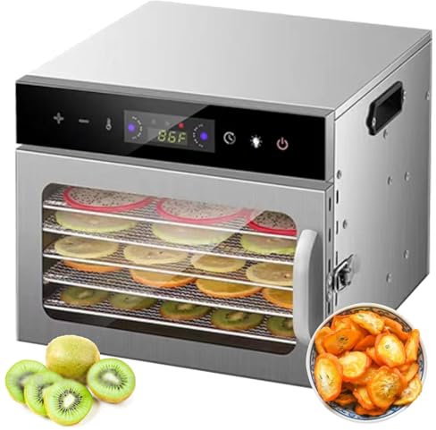 Quixnova Essiccatore per Alimenti in Acciaio Inossidabile da 6/8/12 vassoi, Temperatura Regolabile da 30 a 90 ℃ e Timer da 24 Ore, essiccatore per Alimenti per Frutta, Verdura, Carne, Fiori,8-Layer