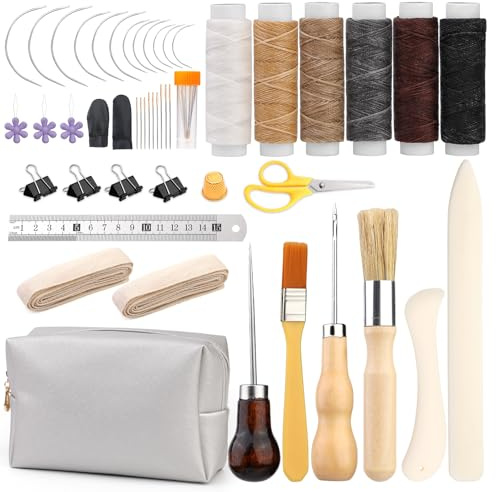 Book Binding Kits Bookbinding Kit Bookbinding Supplies Bookbinding Tools | 49 Pcs Book Making Kits with Wax Thread Bone Folder Tool Paper Awl Binding Ribbon Storage Bag for Bookbinding