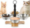 Optyuwah katzennapf erhöht Futternapf Katze - Futternäpfe Katzen 4er Set katzennäpfe,Höhenverstellbar Fressnapf Katze mit Ständer 5 Edelstahl Näpfe für Wasser Futter Katzen,kleine Hunde