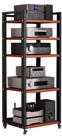 5 Tier Stereo Component Stand Cabinet Audio Video Rack Media Unit Turntable Shelf Record Storage Shelves Tall Entertainment Center Red