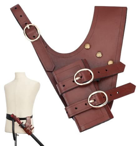 NBEADS Fondina Medievale per Spada e Rana, Fondina in Pelle per Spada per Cintura Fodero A Mano Destra Porta Spada in Pelle PU Fodero per Cintura Rinascimentale per Costume Cosplay, Sella Marrone