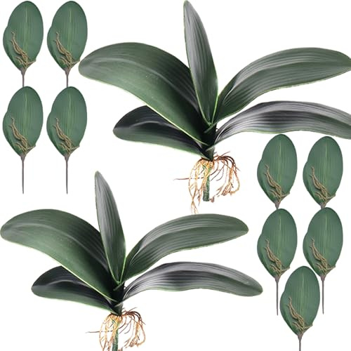 HinyoCo Foglia Orchidea Artificiale 26 cm Radici Dall'Aspetto Reale Piante Un Contatto Nel Lattice Verde Faux Leaf Arrangement (11)