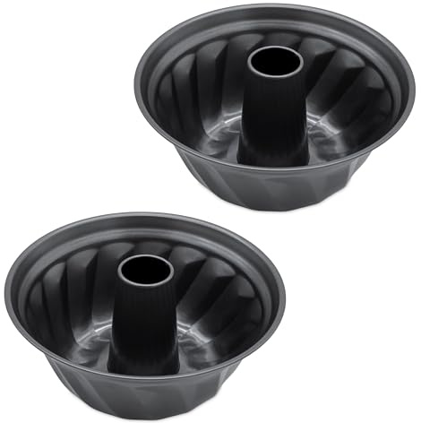 Gugelhupfform rund 26 cm dunkelgrau PFOA-frei - 2er Set - Napfkuchen Backform mit Antihaft-Beschichtung - Kuchenform Backzubehör Topfkuchen Guglhupf Form zum Backen 230° hitzebeständig auslaufsicher