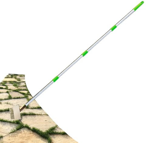 Herramienta para quitar hierba, cepillo de limpieza de cubierta de mango largo, raspador de limpieza de cubierta resistente, herramienta de eliminación de lechada de musgo para el patio del hogar