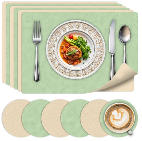 Set di 6 tovagliette e sottobicchieri-Tavagliette resistenti al calore lavabili, tovagliette in pelle a doppia faccia con design antiscivolo per cucina, casa, ristorante