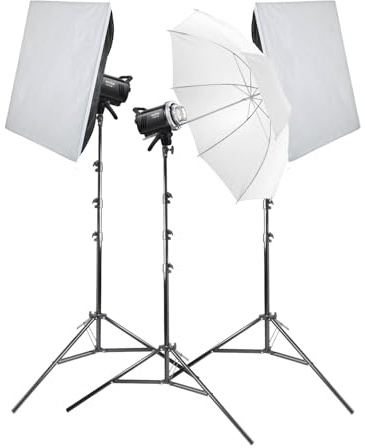 GODOX MS300-V Studio Flash Three Head Lighting Kit - 300Ws, 10W Modelling Lamp, 5800±200K, Bowens S-Type Fitting, 60x90cm Softbox, 35cm Depth, 40 (101cm) Umbrella, 79-240cm Stand Height