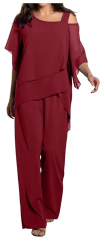 Completo Donna Elegante Cerimonia Estiva Orlo Irregolare Curvy Camicia Pantaloni Larghi Due Pezzi Tuta Completa Taglie Forti Casual Leggero Cerimonia Set Coordinato Estivo Comodi Mode Tuta Tinta Unita