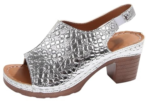 Femmes Sandales Orthopédiques Antidérapant Respirant Sandales Compensées Bout Ouvert Vintage Confortable Chaussures à Talons Léger Mode Sandale De Plage Souple Stand Arc Sandales De Marche, argent, 38
