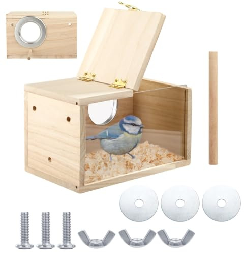 Käfig-Nistkasten für Vögel mit Sichtfenster und Holzstange, Lovebird und Finkenzuchthaus