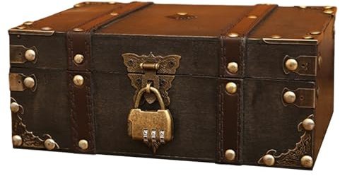 Hintyne Skattkista 24 x 16, 18 x 9, 18 cm stor piratskattkista av trä med kombinationslås vintage piratkista för barnpriser för halloweenfester i klassrummet
