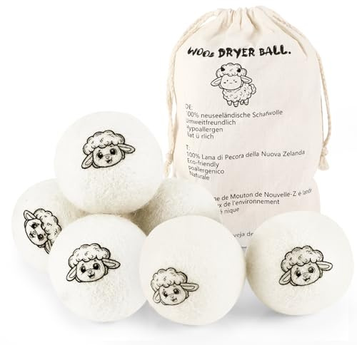 6 PCS Boules De Séchage, Réduisent Le Temps De Séchage Jusqu’à 40%, 100% Laine De Mouton De Nouvelle-Zélande, Avec Sac De Rangement