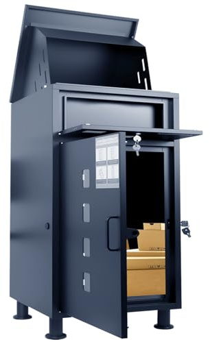 Briefkasten mit Paketfach personalisiert Paketbox, Paketbriefkasten, Paketbox draussen groß XXL 40x40x90cm für Briefe Absenkautomatik, verzinkter pulverbeschichteter Stahl Bodenmontage mit Paketsafe