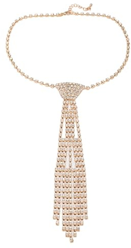 MISUVRSE Collier de cravate élégant avec strass en cristal pour la plupart des occasions uniformes de mariage punk chaîne en cristal cravate femme, doré, taille unique