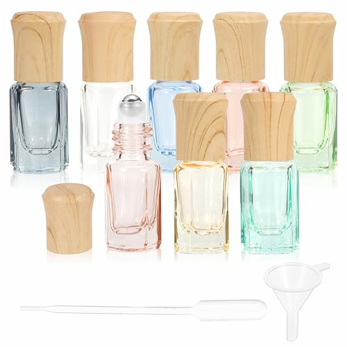 Songella Aceites Esenciales Frascos Roller Botella Roll On Vacía 3ML con Bolas de Acero Inoxidable para Aceites Esenciales 8 Piezas 8 Colores