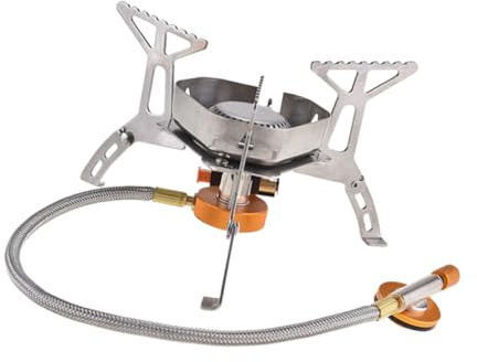 Alasum Réchaud à Gaz Portable Anti-vent avec Allumage Électronique pour Camping Randonnée et Barbecue Extérieur Brûleur Laiton Cuisinière Compacte pour Cuisson en Plein Air