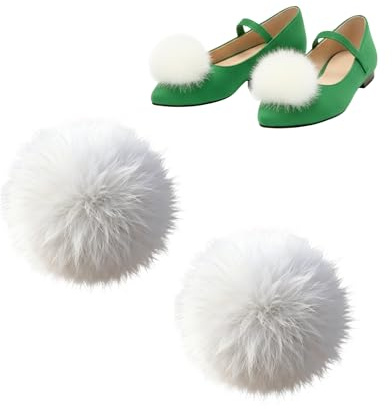 tikono Lot de 2 pinces à chaussures en fourrure avec pompons amovibles pour chaussures plates, pompons, fête de mariage, accessoires de bricolage de Noël, One Size, Plastique, Pas de gemme