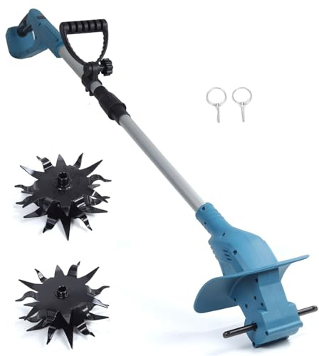 ERYUE Motozappa Senza Fili per Coltivatore Elettrico 21V Velocità Efficiente per la Coltivazione del Terreno da Giardinaggio Portatile (Lame doppie a macchina nuda)