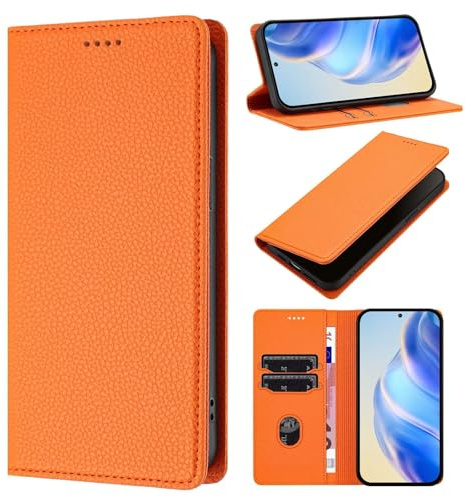 Funda para Motorola Moto E20/E30/E40, Funda Billetera de Cuero PU Carcasa Bloqueo RFID, Cierre Magnético, Soporte Plegable, Ranura para Tarjeta Carcasa Case Cover, Naranja