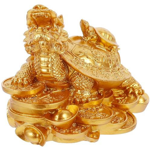 IMIKEYA Statua in resina di tartaruga drago Feng Shui dorata, 12,5 x 9,2 x 10,5 cm, per decorazione della casa e dell'ufficio, statuetta da collezione di ricchezza e buona fortuna