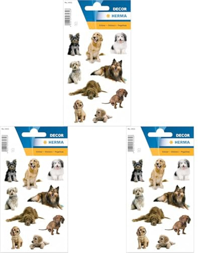 HERMA 3432 Aufkleber Hunde klein groß, 27 Stück, Tiere Sticker mit Labrador Dackel Collie Hunderassen Motiv, Kinder Etiketten für Fotoalbum Tagebuch Poesiealbum Scrapbooking Geburtstag Deko Briefe DIY