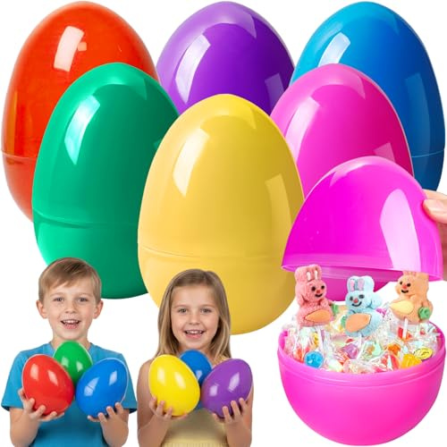6 Inch Jumbo Easter Eggs - 6 Pack Large Fillable Plastic Easter Eggs for Kids - Giant Empty Egg Shells in 6 Vibrant Colors for Easter Basket Stuffers, Egg Hunt Prizes, Surprise Toys and Party Favors