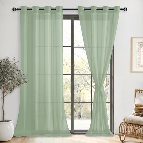 DWCN Gardinen mit Ösen Voile Vorhänge Transparente, Hell Grün, H240xB140cm | Ösenvorhang 2er Set, Ösenschal Vorhang Leicht Tül Perde für Wohnzimmer, Babyroom, Schlafzimmer