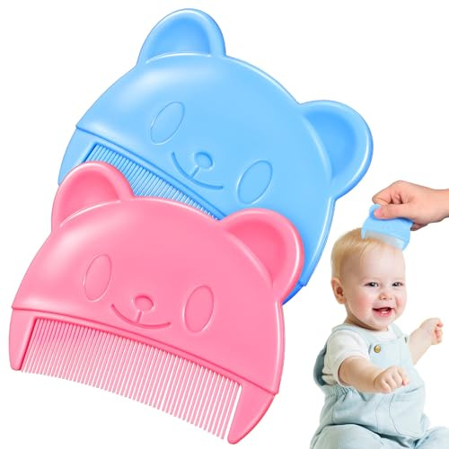 KJHBV 2pcs Fine Tooth Hair Combs for Babies with Comfortable Scalp Massage, Portable Plastic Bear-shaped Combs for Cradle Cap Removal and Newborn Grooming