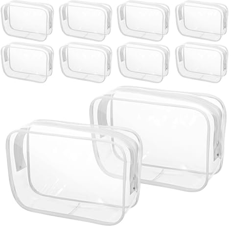 Happyyami Trousse de Maquillage Transparente PVC Lot de 10 Pcs avec Fermeture éclair pour Usage Quotidien et Voyage, capacité pour cosmétiques et Serviettes