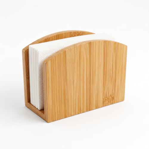 Servilletero de madera bambú vertical rectangular para mesa estilo nórdico | Organizador de servilletas de sobremesa para cocina, comedor y hostelería, acabado natural elegante y duradero