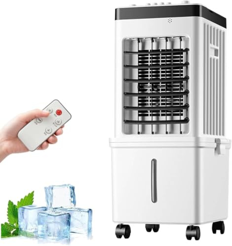 Climatiseur Mobile Sans Évacuation, Refroidisseur d'Air Portable Télécommandé Avec Réservoir d'Eau Amovible 15 L, 3 Vitesses, Minuterie 7,5 h, 4 Glacières, Ventilateur d'Air Pour Lmaison