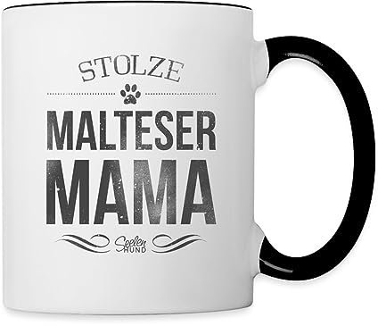 Spreadshirt Stolze Malteser Mama Hund Maltesermama Tasse Zweifarbig, One size, Weiß/Schwarz