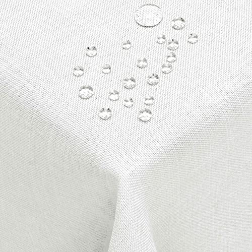 DecoHomeTextil Leinen Optik Tischdecke Eckig 135 x 200 cm Weiß | wasserabweisend, fleckenabweisend, abwaschbar, Lotuseffekt