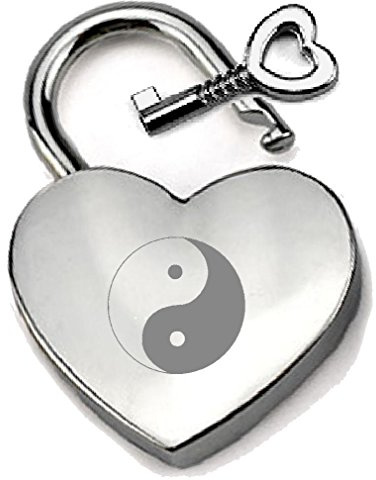 Silver-Tone Heart Padlock Personalised Yin Yang Good Evil Engraved