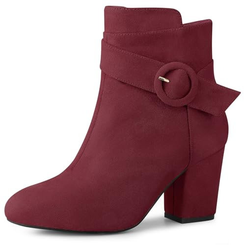 Allegra K Botines de tacón de bloque con punta redonda para mujer, Burgundy, 36 EU