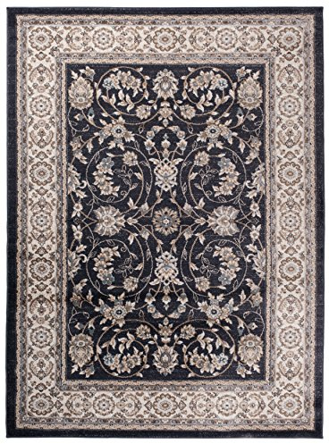 Carpeto Teppich Flur 160x220cm Schwarz Klassisch Traditionell Weich Elegant | Teppich für Eingangsbereich Küche Büro Wohnzimmer Schlafzimmer Pflegeleicht Fußbodenheizungsgeeignet Mittelflor Synthetisch