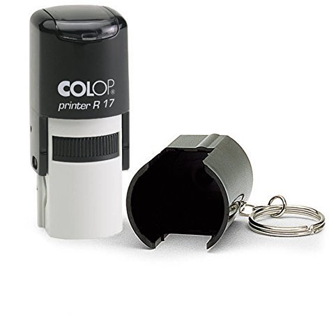 stempel-fabrik – Colop Printer R 17 Custom Stempel mit Schlüsselanhänger – Personalisierung mit Text oder Motiv – runder Selbstfärbestempel ideal für Logos & Siegel (ø17 mm | 3 Zeilen | Schwarz)