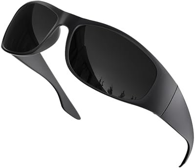 grinderPUNCH Schwarze super dunkle Herren-Sonnenbrille – schmaler Wrap-Around-Gangster-Stil (mattschwarz)