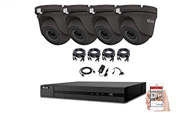 HILOOK 5MP CCTV SYSTEM 4CH 5 MP DVR CAMERA INDOOR OUTDOOR 4X DOME TURRET CAMERAS 2OM NIGHT VISION HDMI KIT (2TB HDD, GREY)