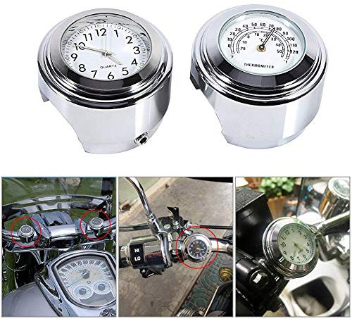 EVGATSAUTO 7/8 1 Aluminiumlegierung Galvanik Oberfläche Motorrad Lenkerhalterung Uhr Zifferblatt Uhr & Thermometer Temp