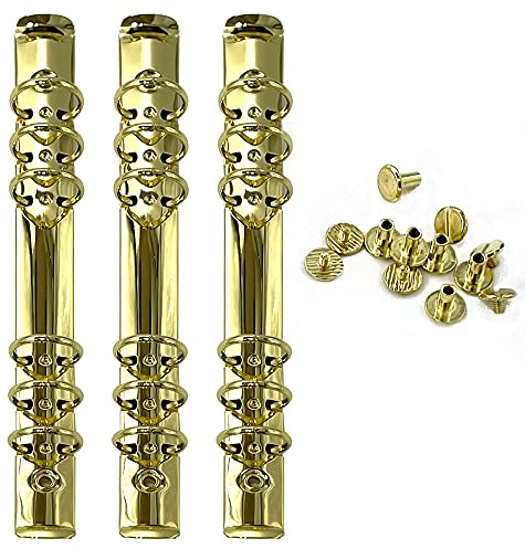 Performore 3 Pack of A5 Notebook Mechanism Replacement Kit, 20mm 6-Ring Metal Binder Mechanisms for Loose Leaf Notebook Planner Binding Accessories, Screws Included (Gold)