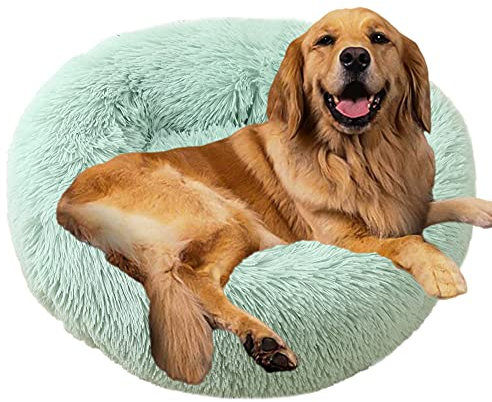Sedefen Hundebett Rund Plüsch Flauschige Hundekissen Hundesofa Katzenbett,Waschbar rutschfest,Haustier Hundebett für Hunde und Katzen,Grün,Durchmesser 90cm