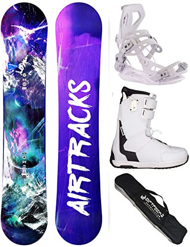 AIRTRACKS Snowboard Set Paquete Completo Tabla High M Carbon Hybrid Rocker Mujer 140 + Fijaciones Master + Botas Master W QL 42 + SB Bag