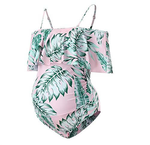 Altsuceser Mamma baddräkter, en axel moderskap badkläder dam sommar bikini tankini magstöd graviditet strandkläder rosa M
