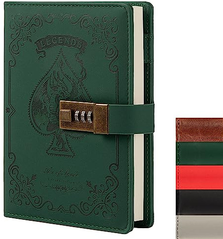 TIEFOSSI Quaderno in pelle con lucchetto a combinazione, diario con serratura a forma di leggenda misteriosa per adulti, ragazzi, ragazze, bambini, uomini, donne, password segrete ricaricabili