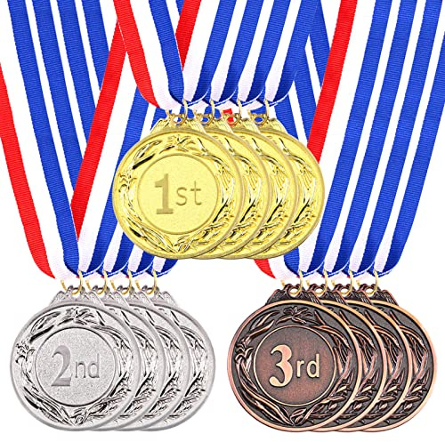 Swpeet Medaillen aus Metall mit Halsband, Gewinnermedaillen im olympischen Stil, Gold/Silber/Bronne-Medaillen für Sport, Wettbewerbe, Party, 9 Stück