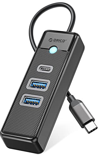 ORICO USB C Hub, 3 Ports USB Verteiler mit 2 USB A und 1 Typ C für Laptop, Handy, Tablet mit 0,15m Kabel, kompatibel mit Mac OS 10.X und höher, Linux, Android, Schwarz