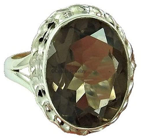 Rauchquarz, natürlicher Heilstein, ovaler Ring, handgefertigter feiner Schmuck für Frauen, zierlicher Ring, Versprechen, Solitär, Freundschaft, Weihnachtsgeschenk, Ring (Rauchquarz, Größe 4,75)